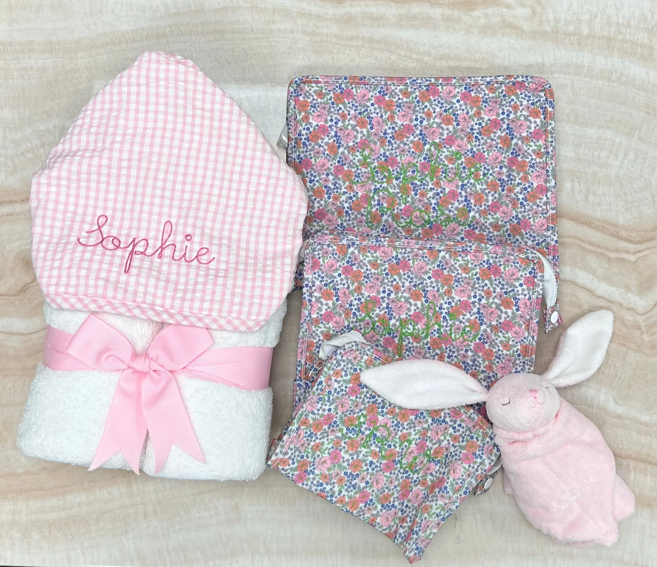 Personalized Baby Girl Pink Gingham Hooded Towel