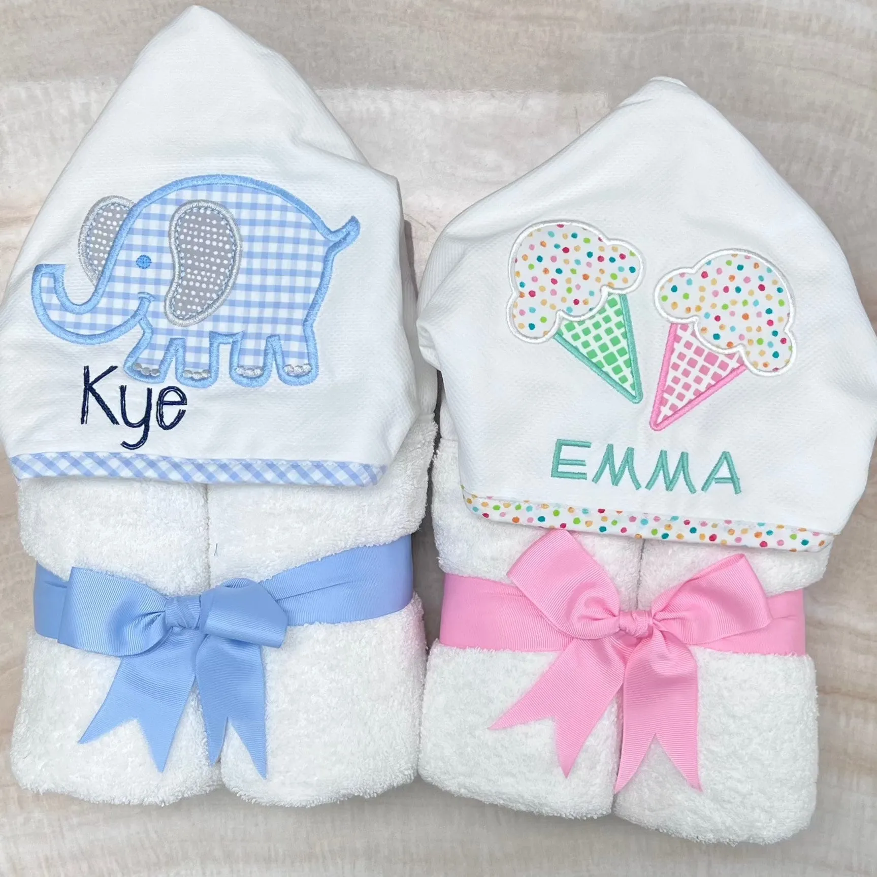 Personalized Baby Girl Pink Ice Cream Hooded Towel