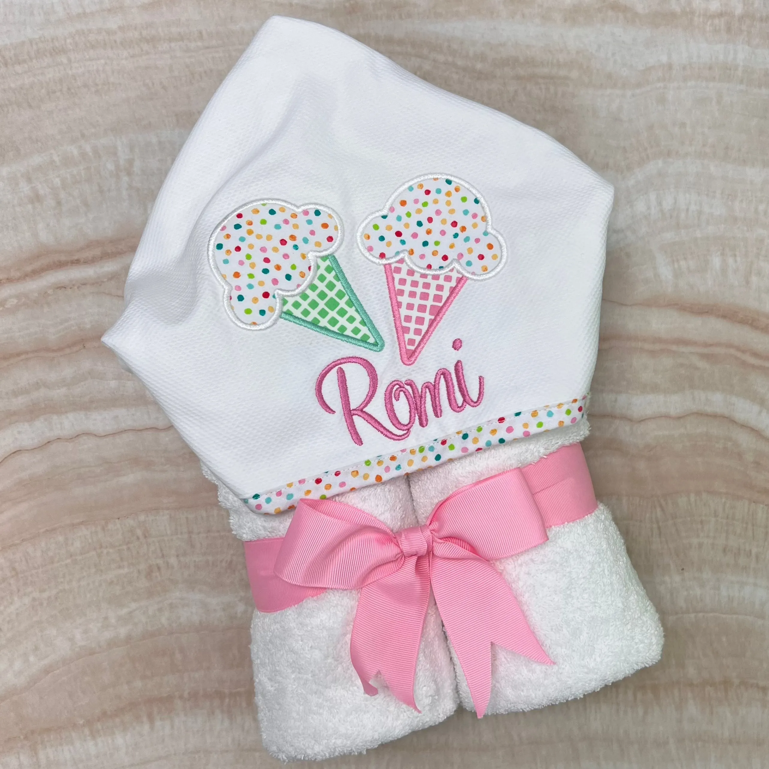 Personalized Baby Girl Pink Ice Cream Hooded Towel