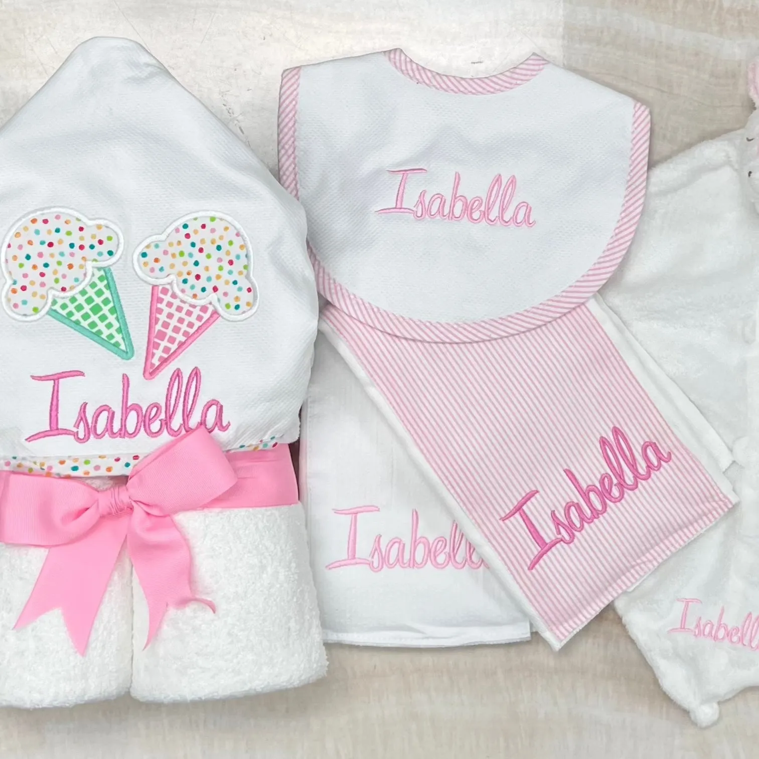 Personalized Baby Girl Pink Ice Cream Hooded Towel