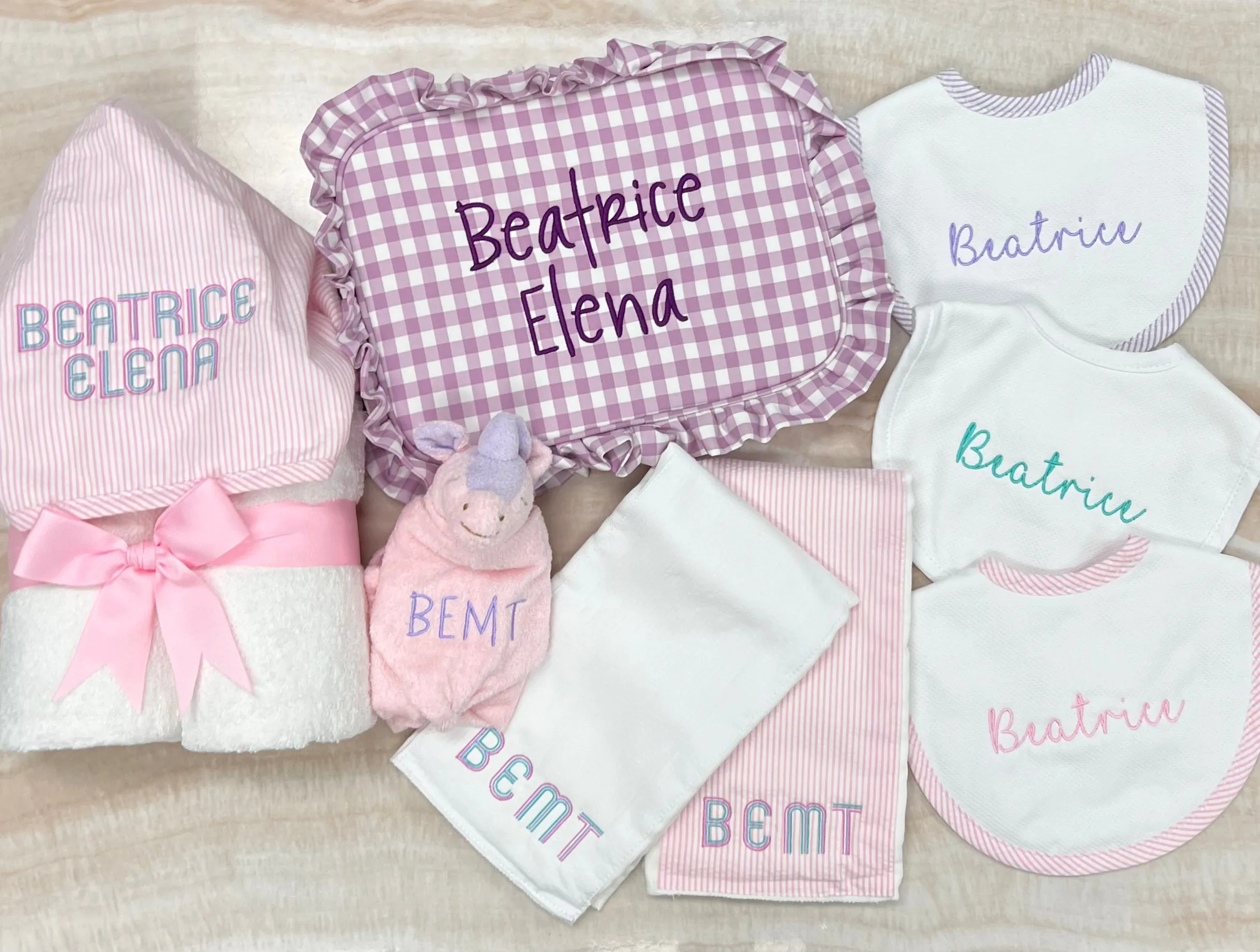 Personalized Baby Girl  Pink Seersucker Stripe Hooded Towel