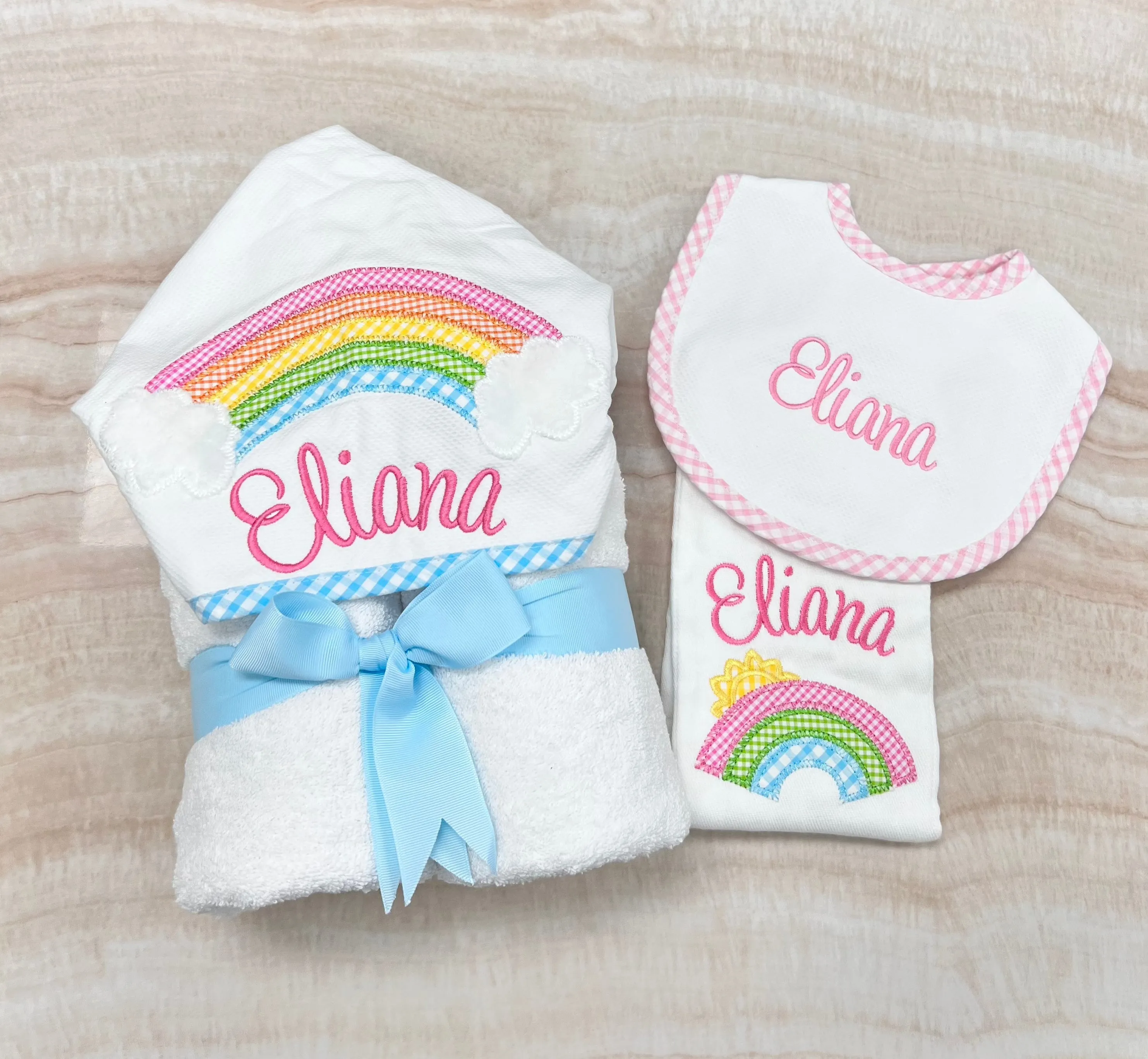 Personalized Baby Girl Rainbow Hooded Towel