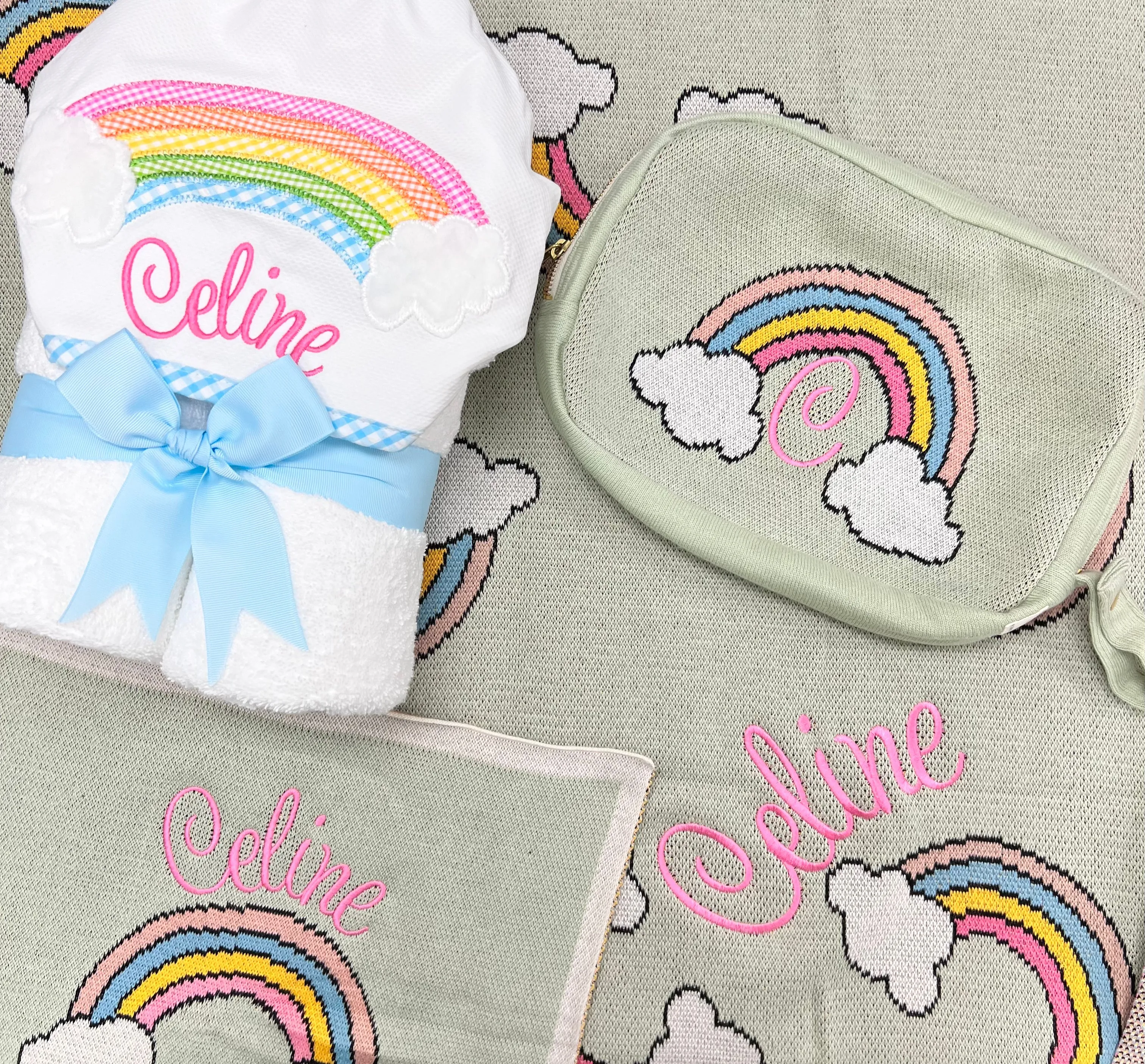 Personalized Baby Girl Rainbow Hooded Towel
