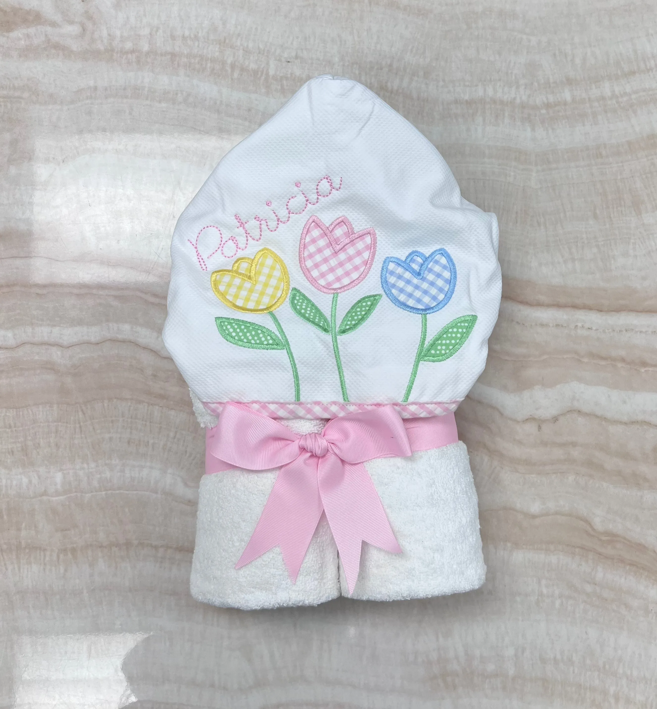 Personalized Baby Girl Tulip Hooded Towel