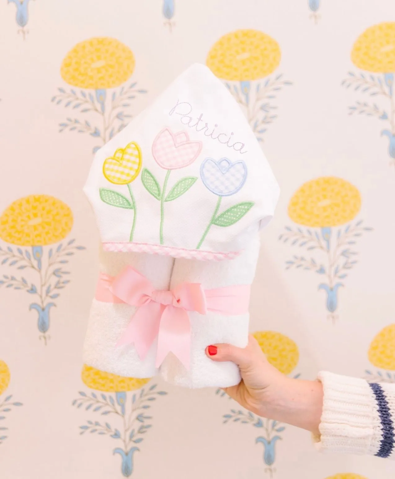 Personalized Baby Girl Tulip Hooded Towel