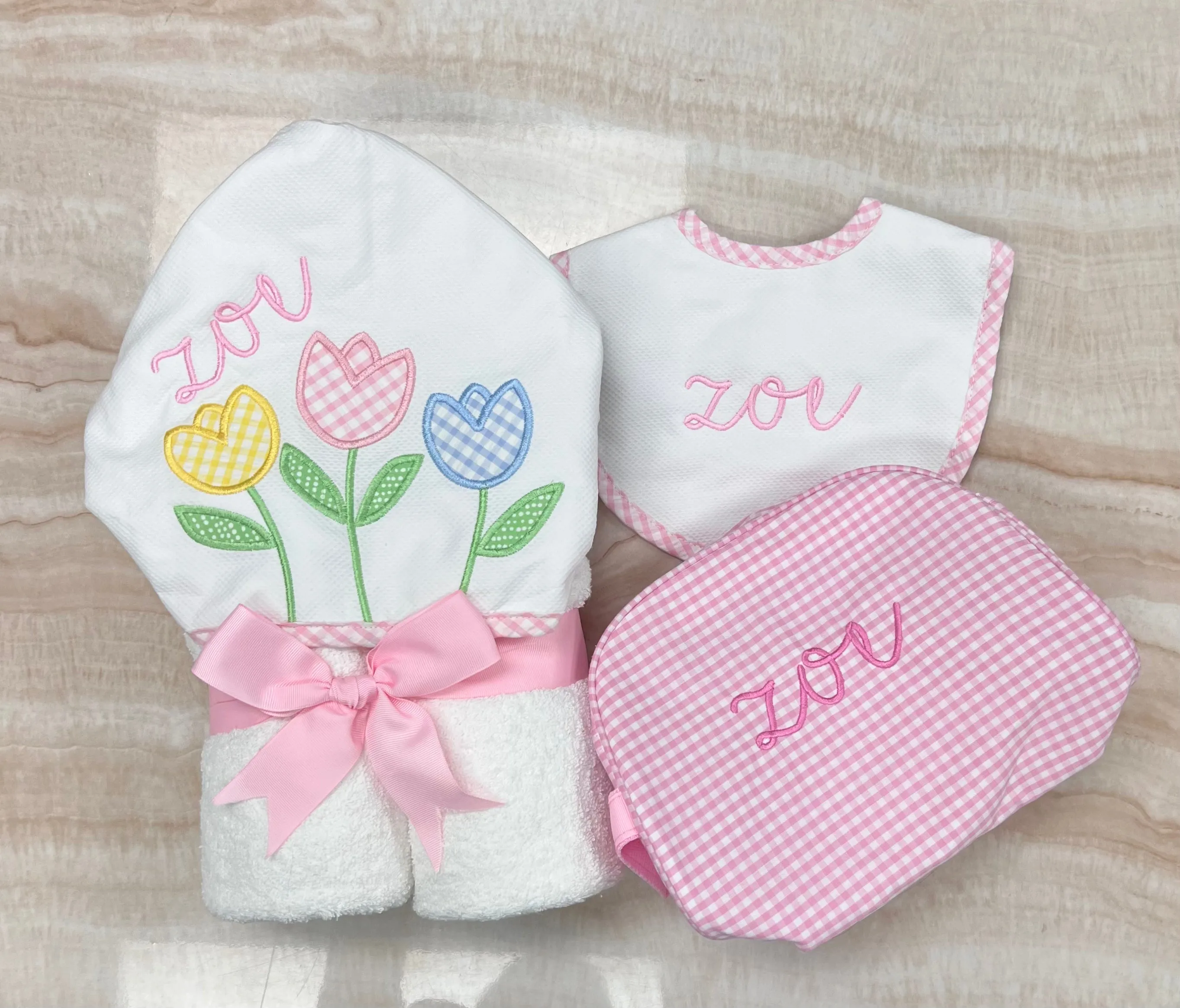Personalized Baby Girl Tulip Hooded Towel