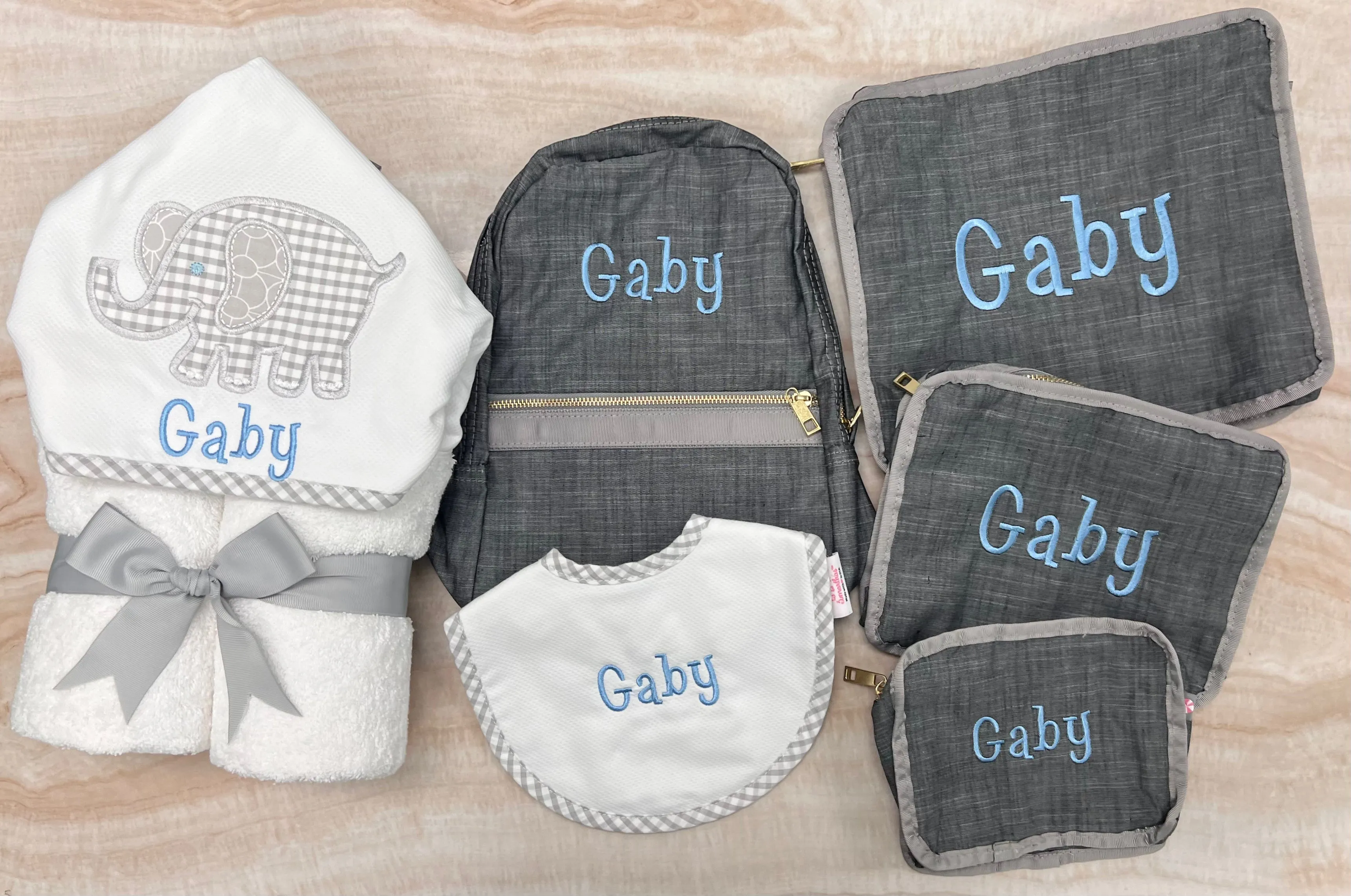 Personalized Elephant Grey Baby Hooded Towel