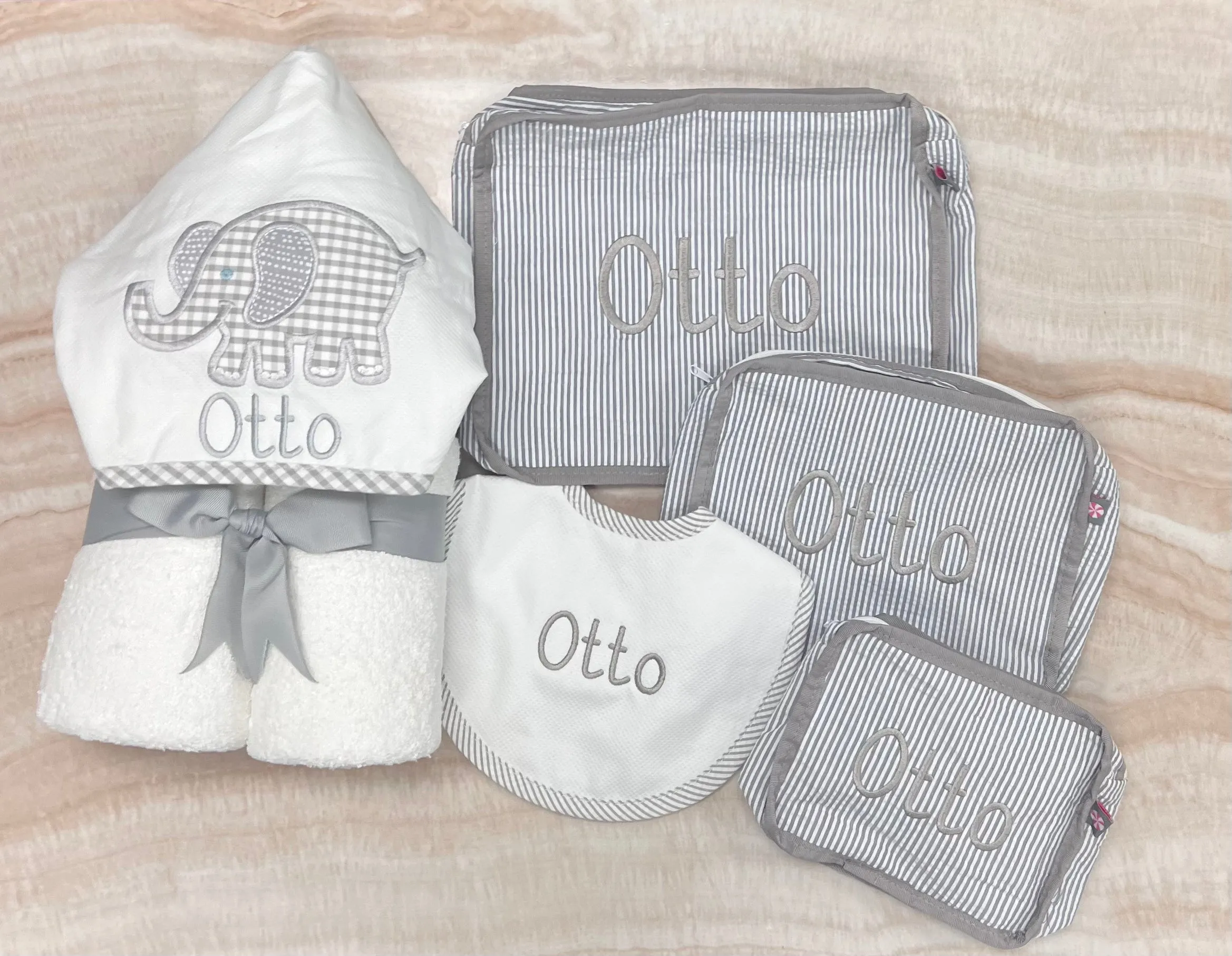 Personalized Elephant Grey Baby Hooded Towel
