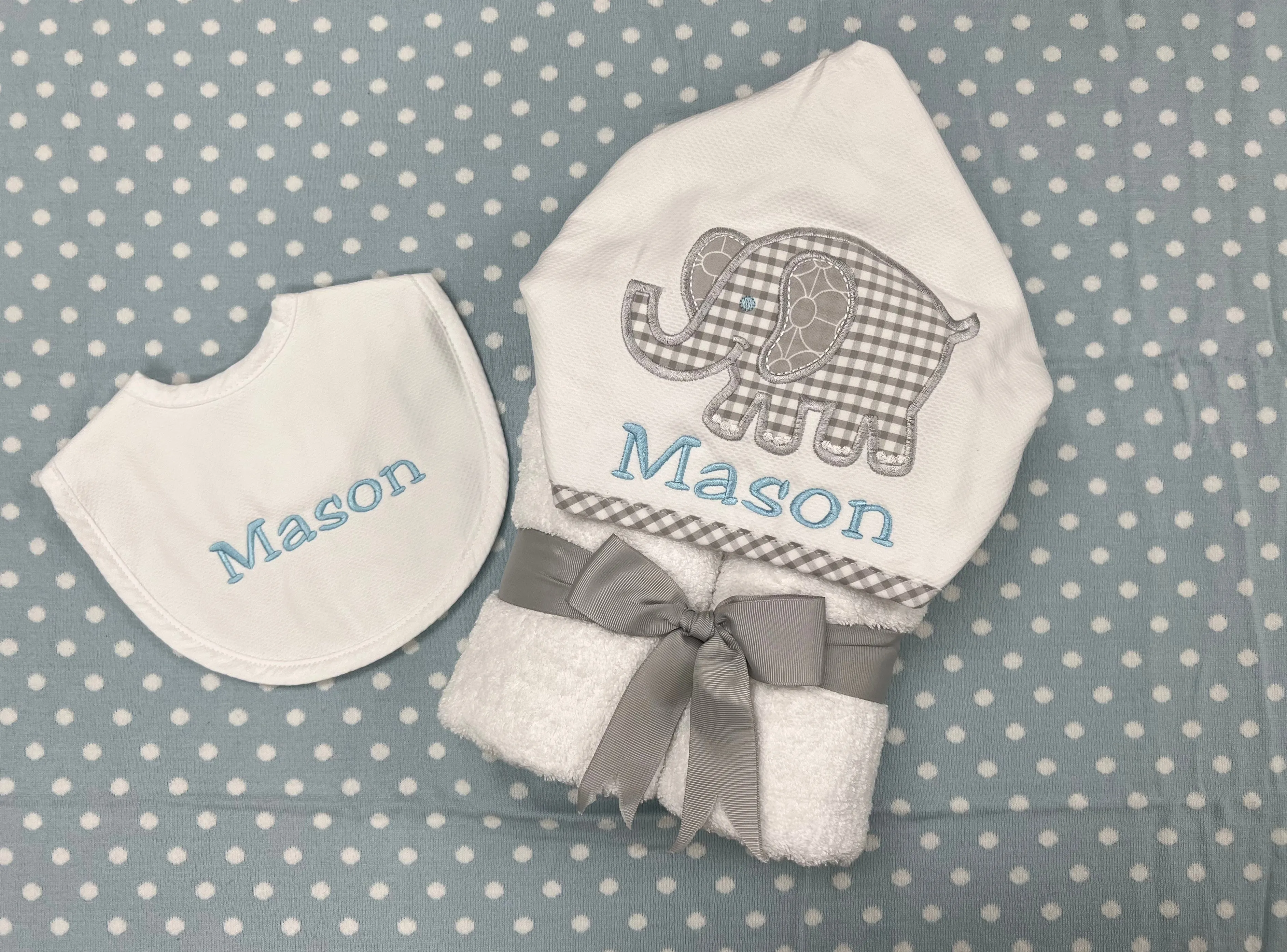 Personalized Elephant Grey Baby Hooded Towel