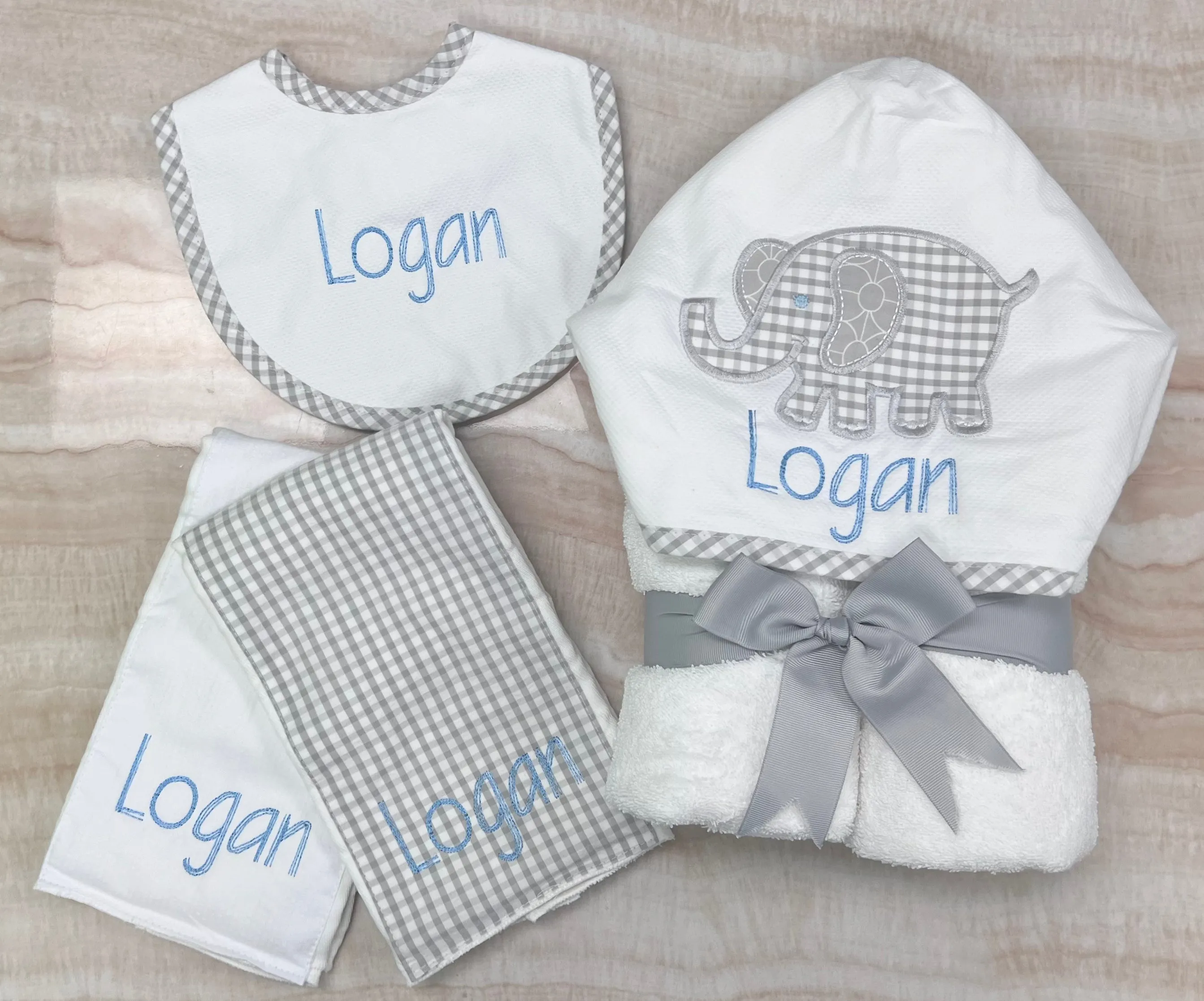 Personalized Elephant Grey Baby Hooded Towel