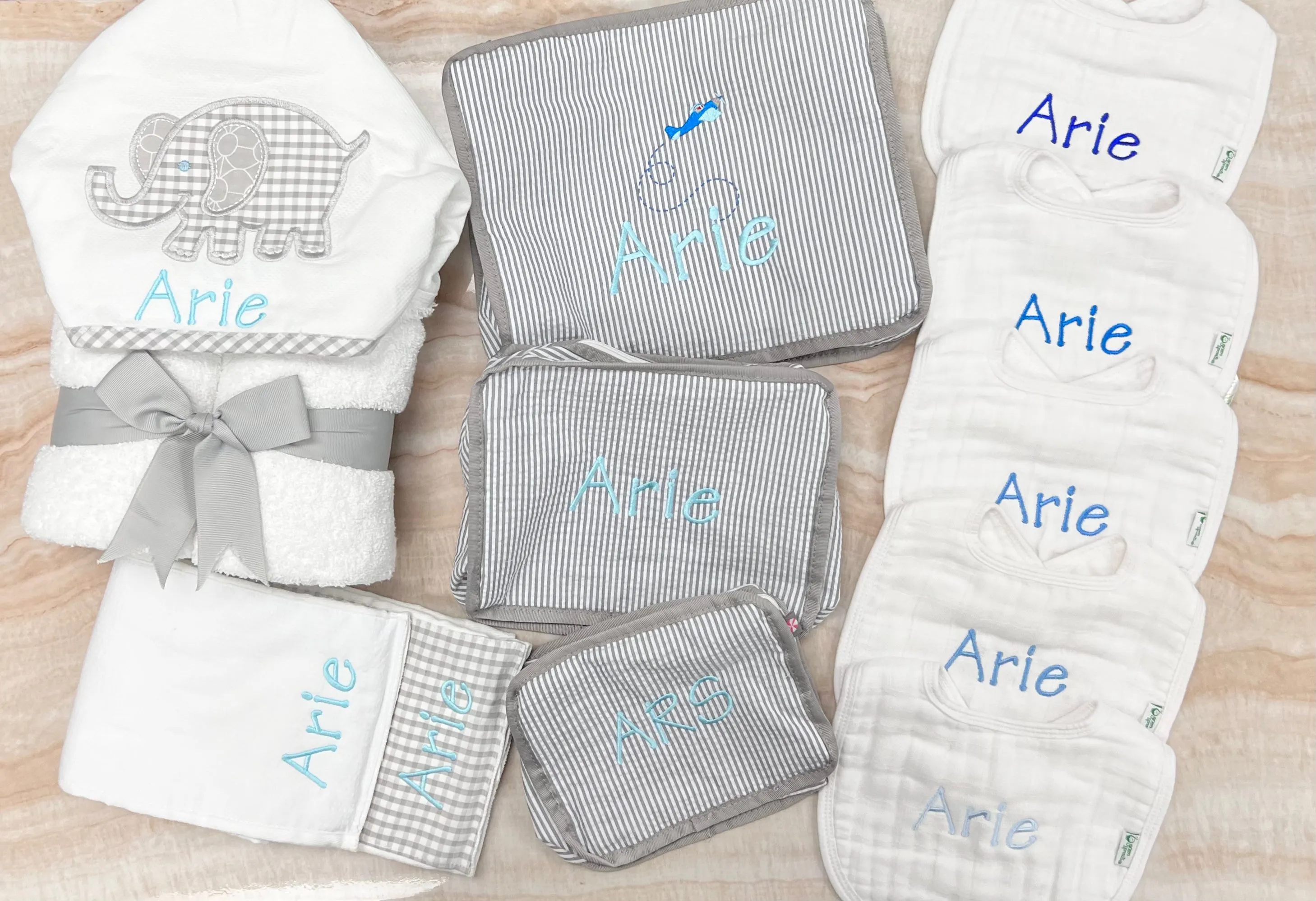 Personalized Elephant Grey Baby Hooded Towel