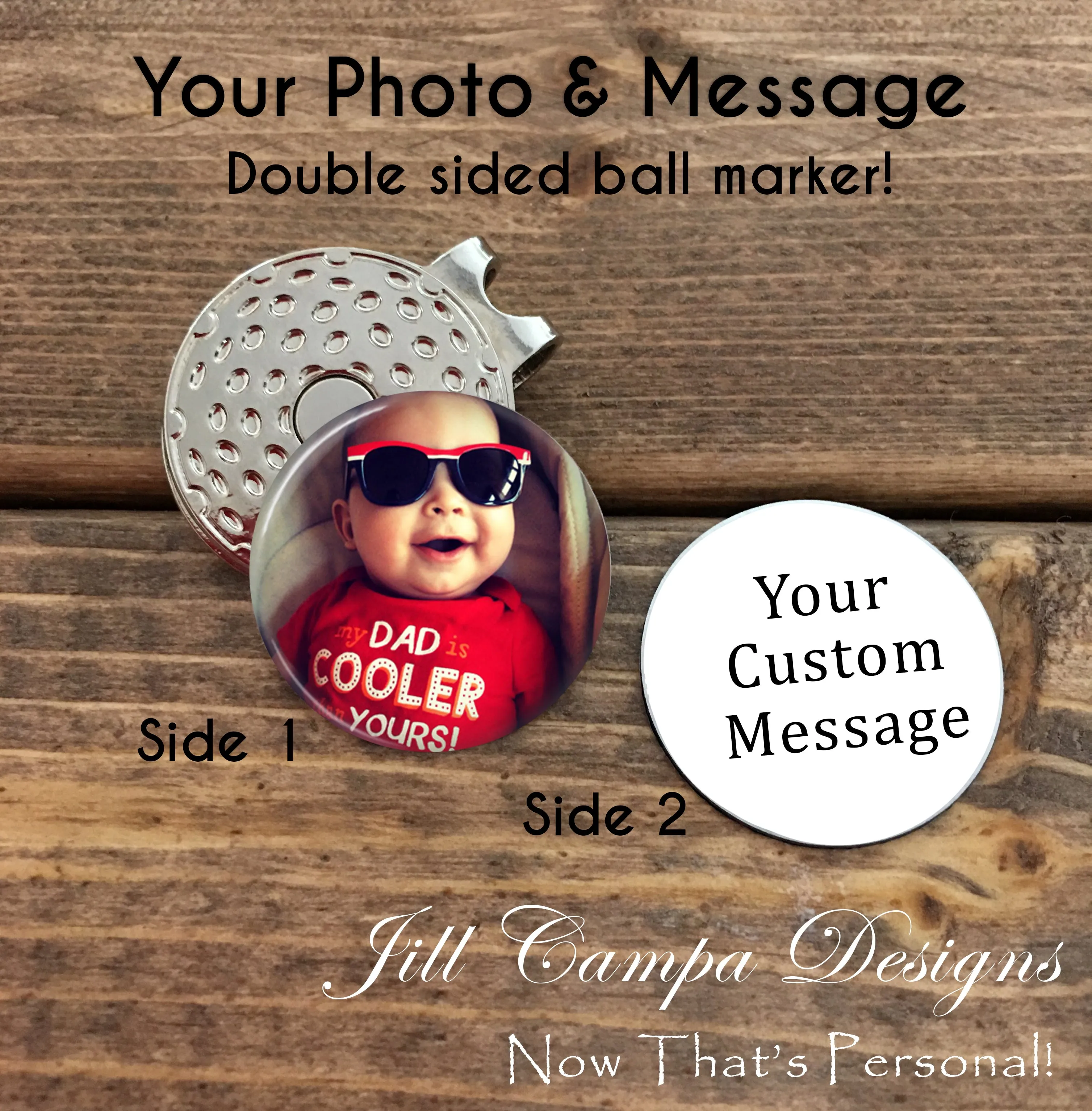 Personalized photo Golf Ball Marker & Hat Clip Set - double sided