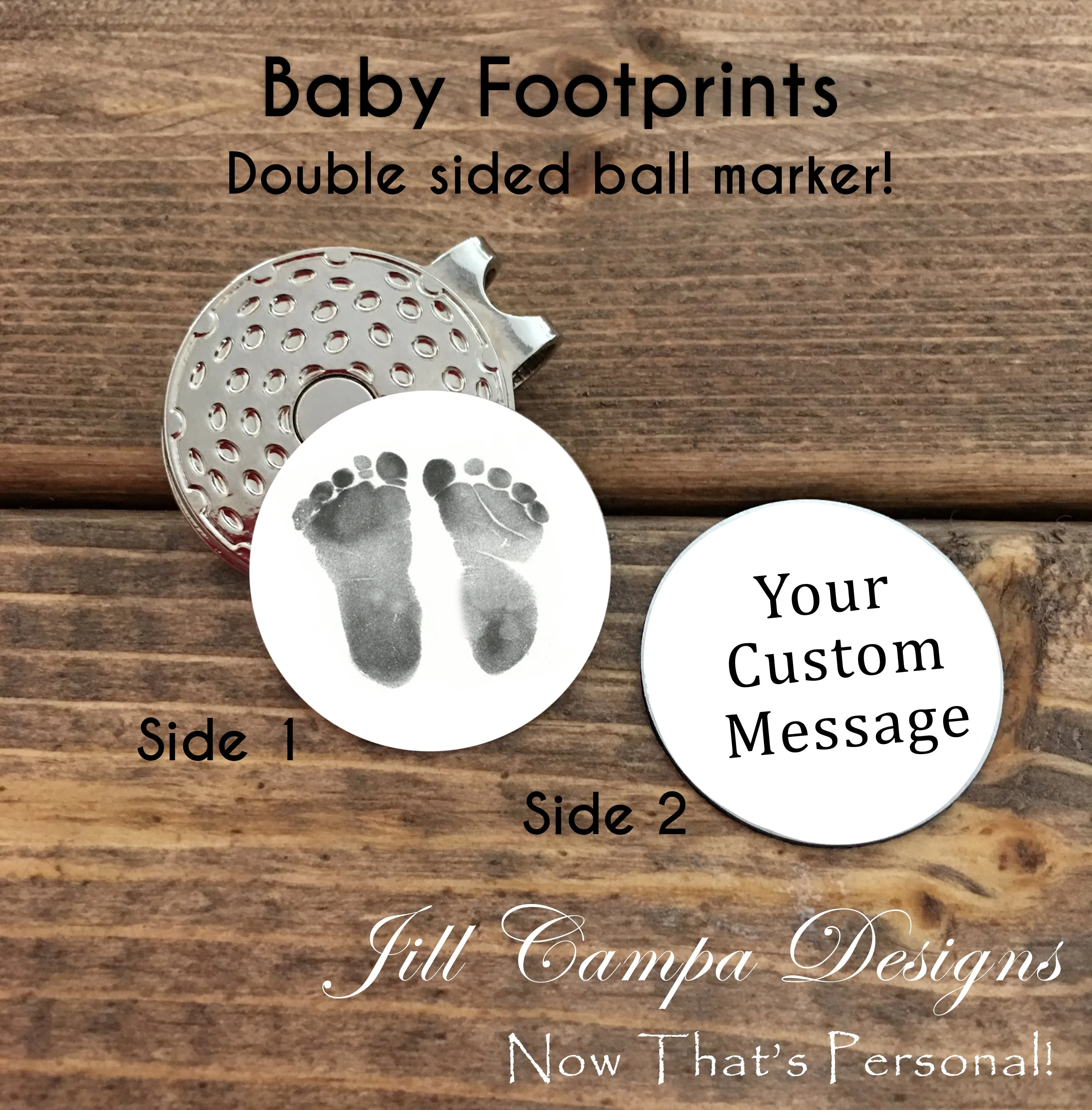 Personalized photo Golf Ball Marker & Hat Clip Set - double sided