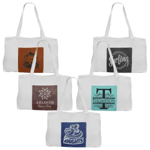 Personalized White Canvas Bag with 5" Gusset and Leatherette Color Trim