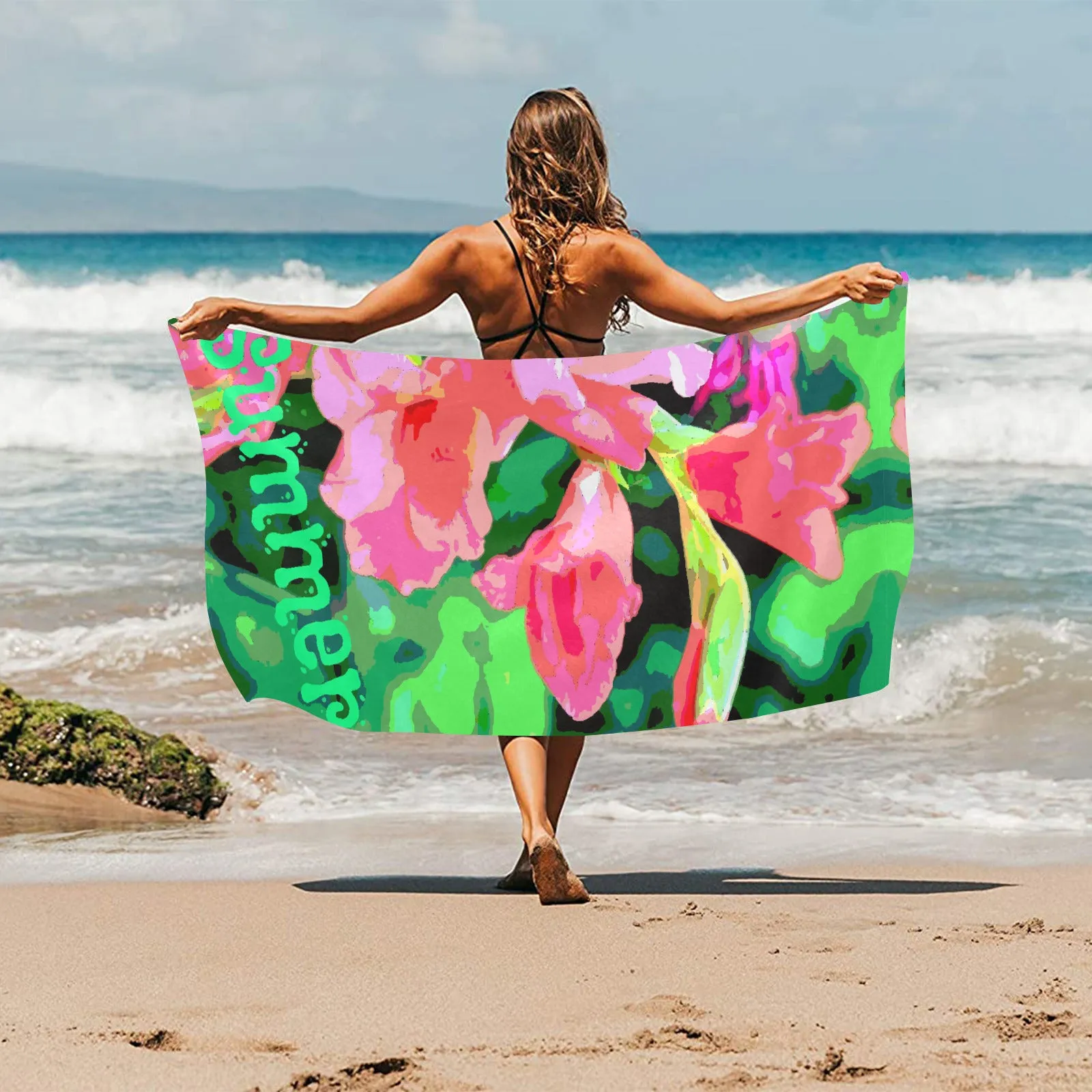 Pink Gladiolas Summer Beach Towel - 30"x 60" (Made In USA)