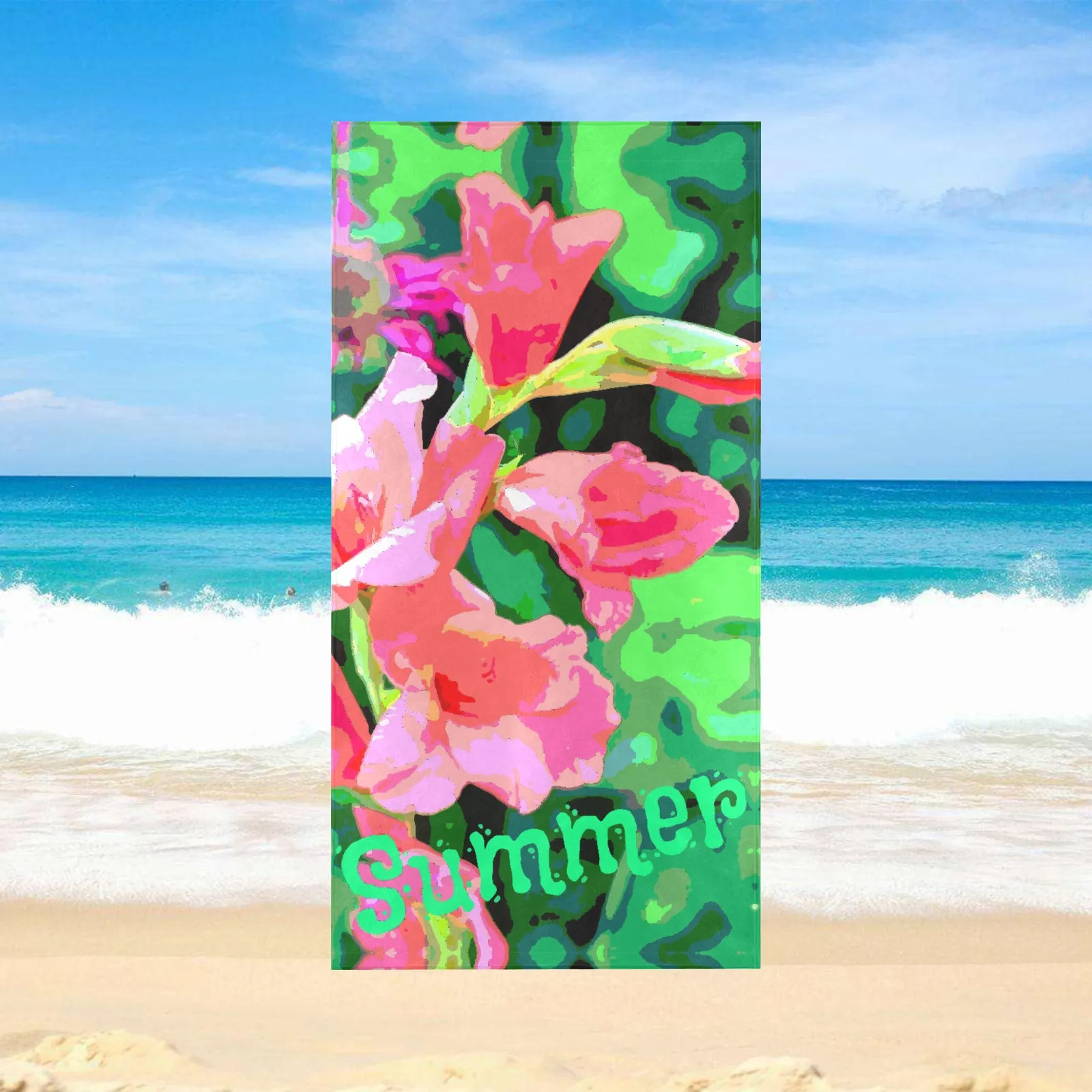 Pink Gladiolas Summer Beach Towel - 30"x 60" (Made In USA)
