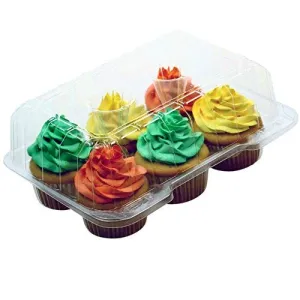 Premium Large Clear Cupcake Boxes 4" High with 6 Compartments - Safe Eco-friendly and Durable Cup Cake Container/Holder to Keep Your Cupcakes or Muffins Delicious & Fresh - Set of 25