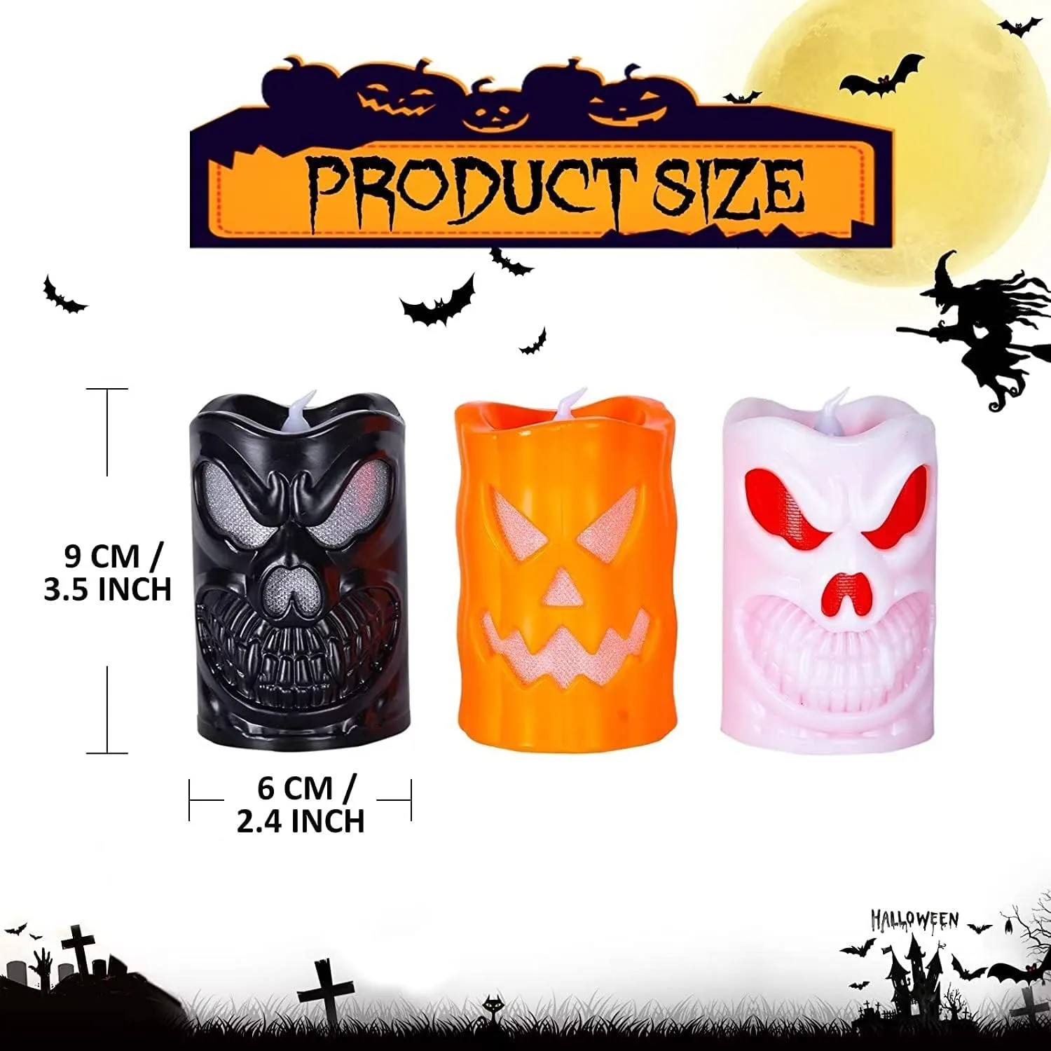 PS Pumpkin Skull Happy Halloween Theme Ghost Skull Little Devil Pumpkin Haloween Decorations 3 PCS Set