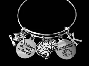 Psychologist Graduation Charm Bracelet Personalized Expandable Adjustable Silver Bangle One Size Fits All Gift She Believed She Could So She Did