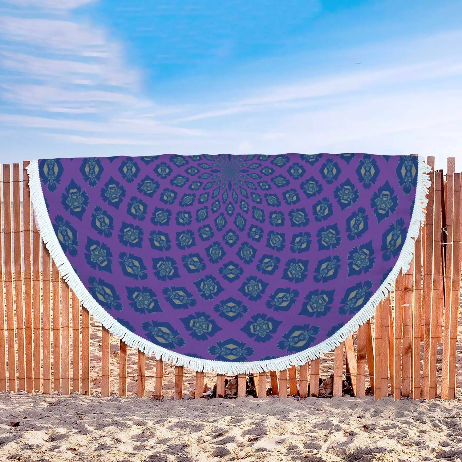 Purple Flower Pattern Beach Blanket