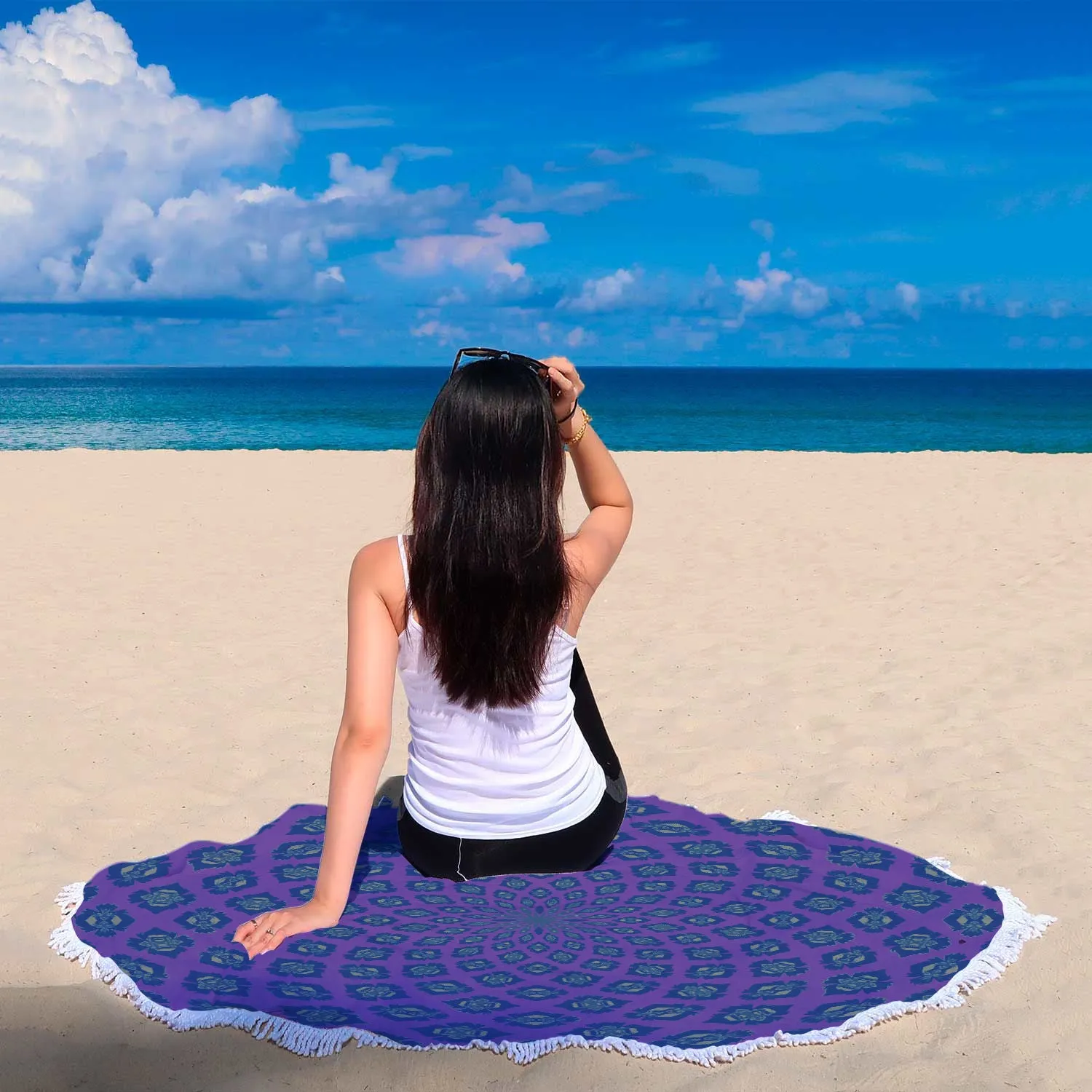 Purple Flower Pattern Beach Blanket