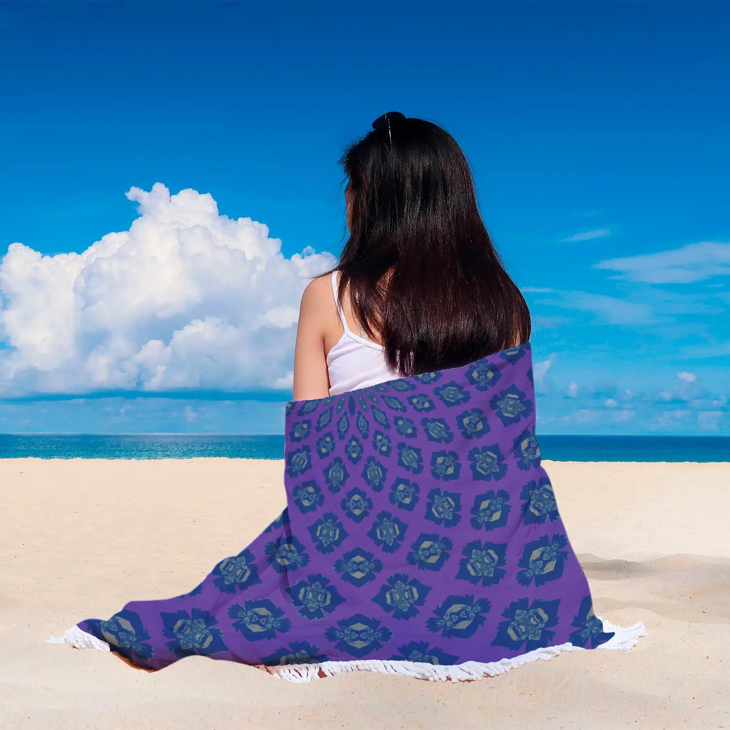 Purple Flower Pattern Beach Blanket