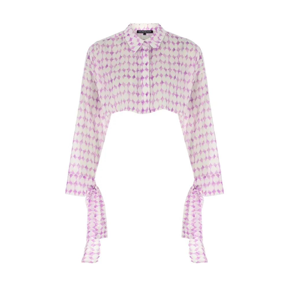 Purple Patterned Crop Shirt