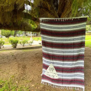"Love My Tribe" - Burgundy Throw - Falza Mexican Blanket
