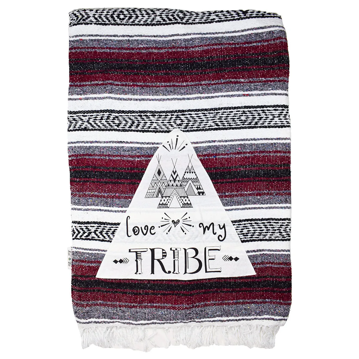 "Love My Tribe" - Burgundy Throw - Falza Mexican Blanket