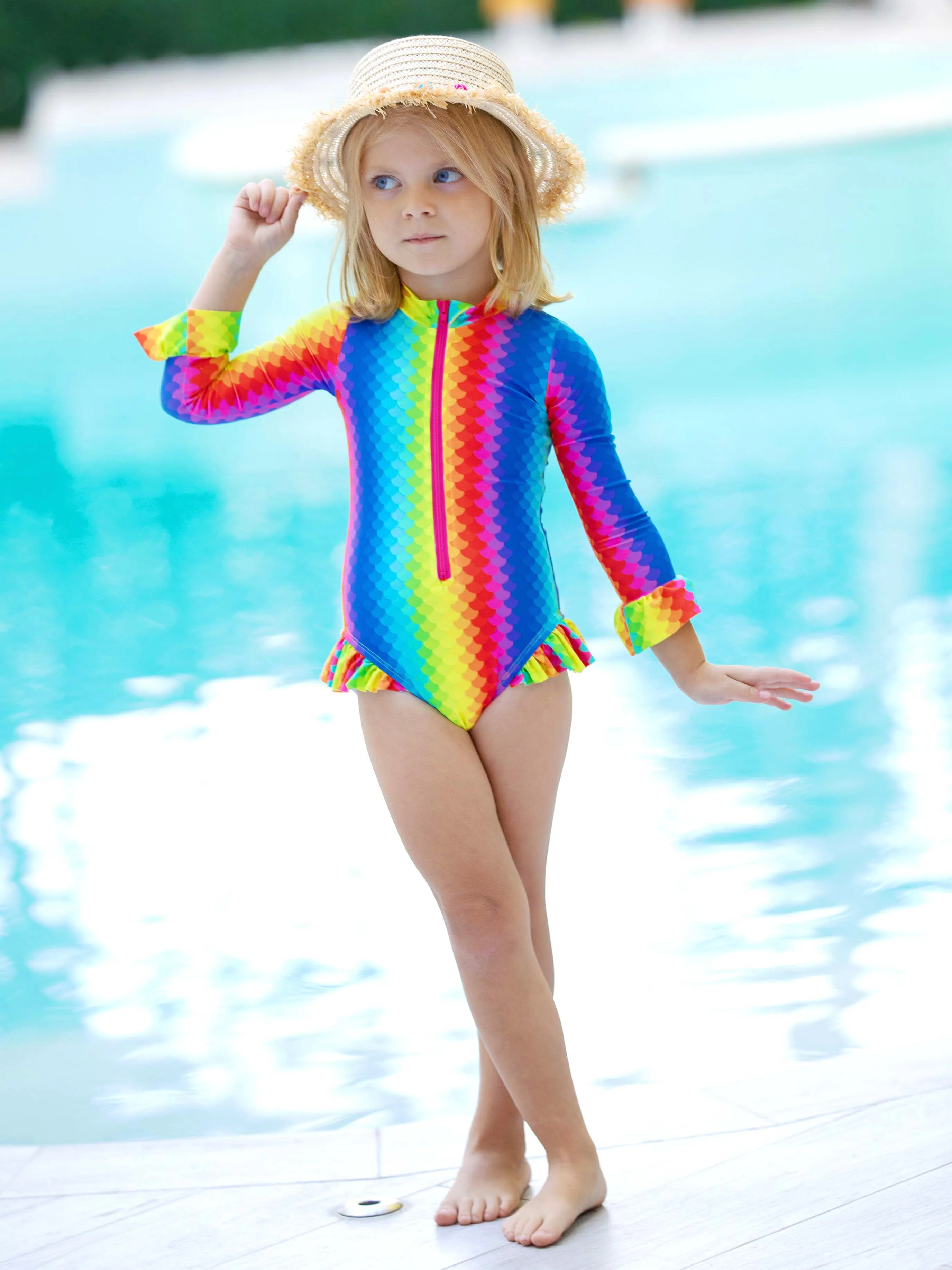 Rainbow Fish One Rash Guard Piece Swimsuit