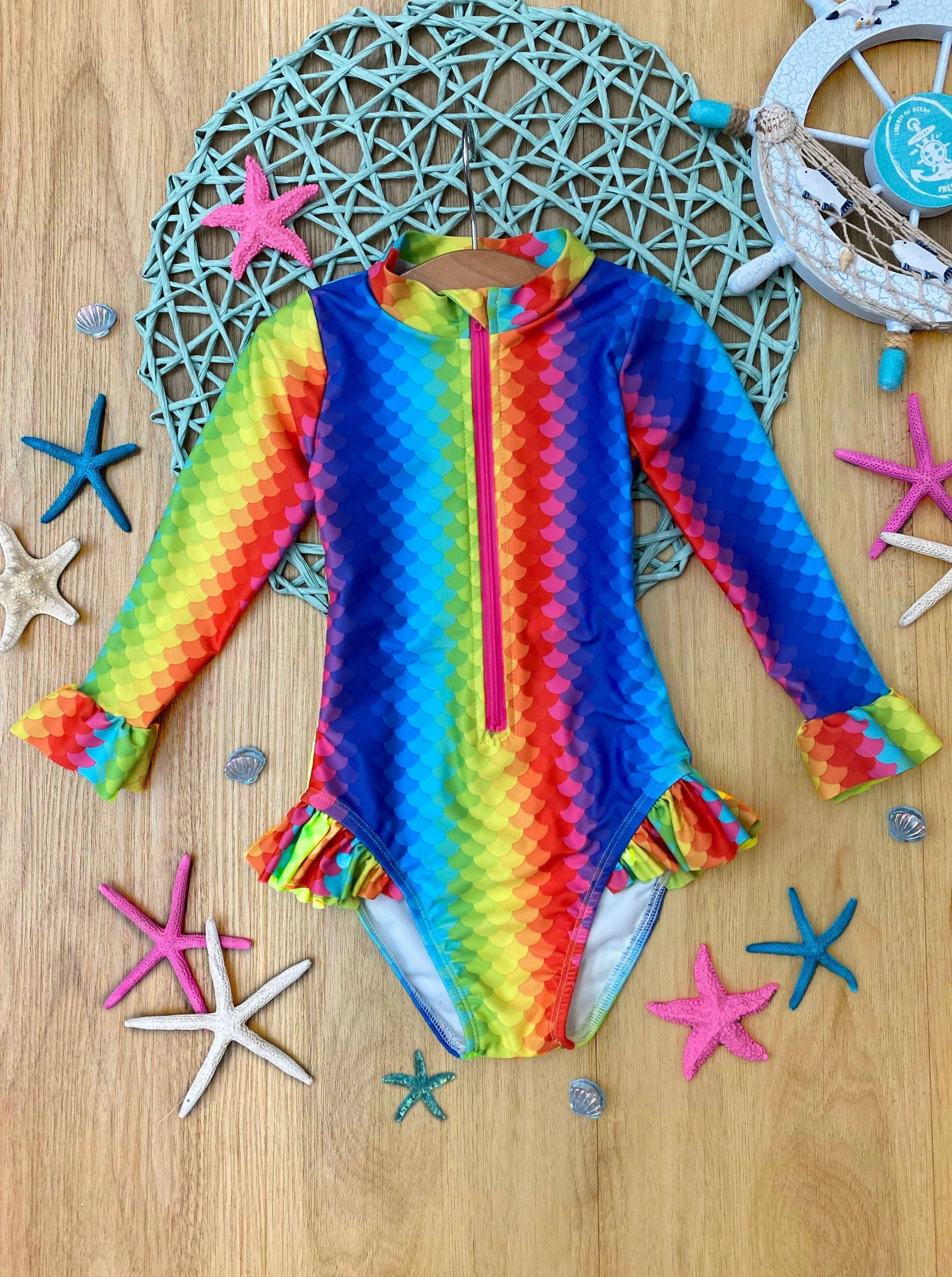 Rainbow Fish One Rash Guard Piece Swimsuit