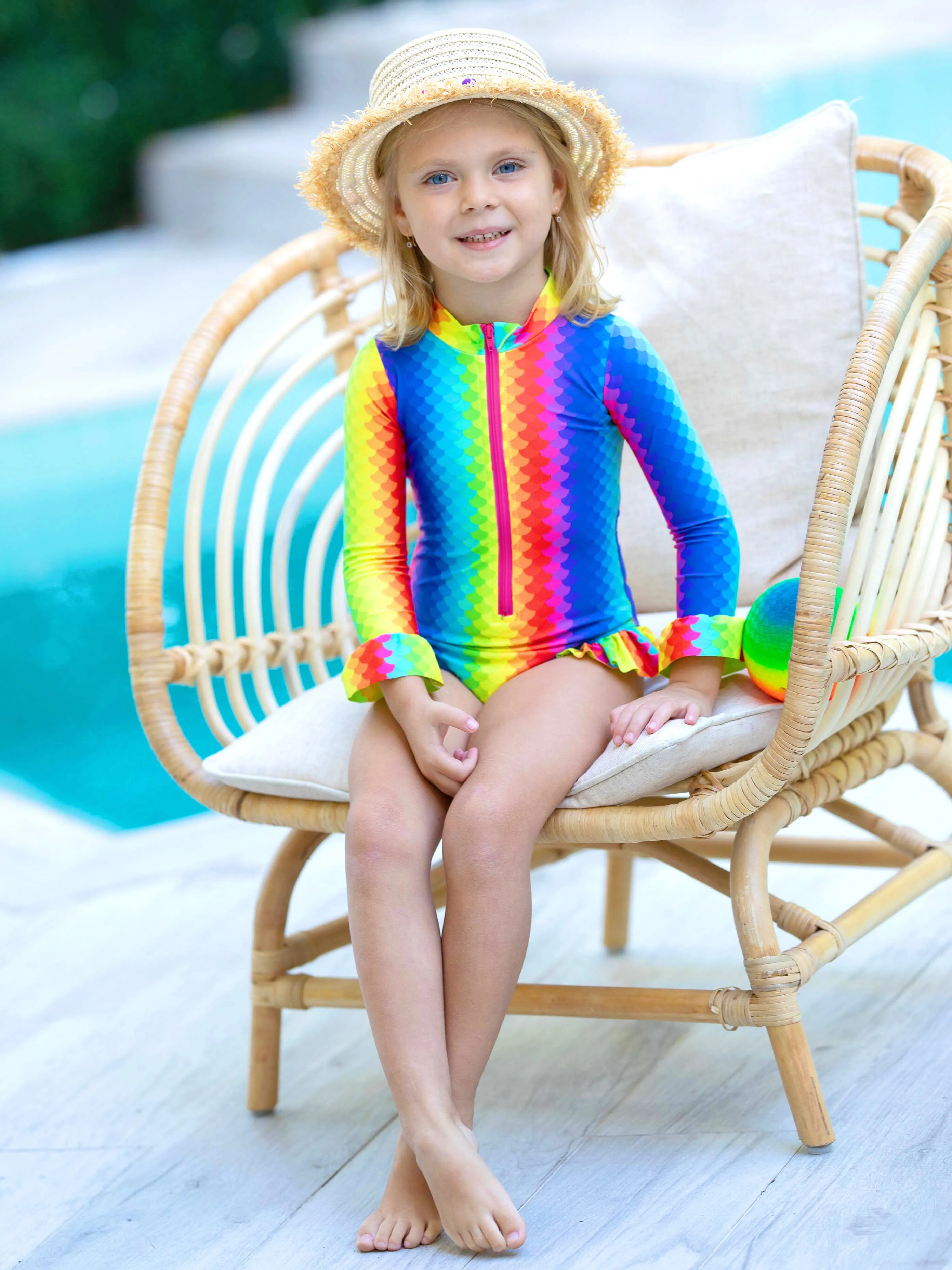 Rainbow Fish One Rash Guard Piece Swimsuit