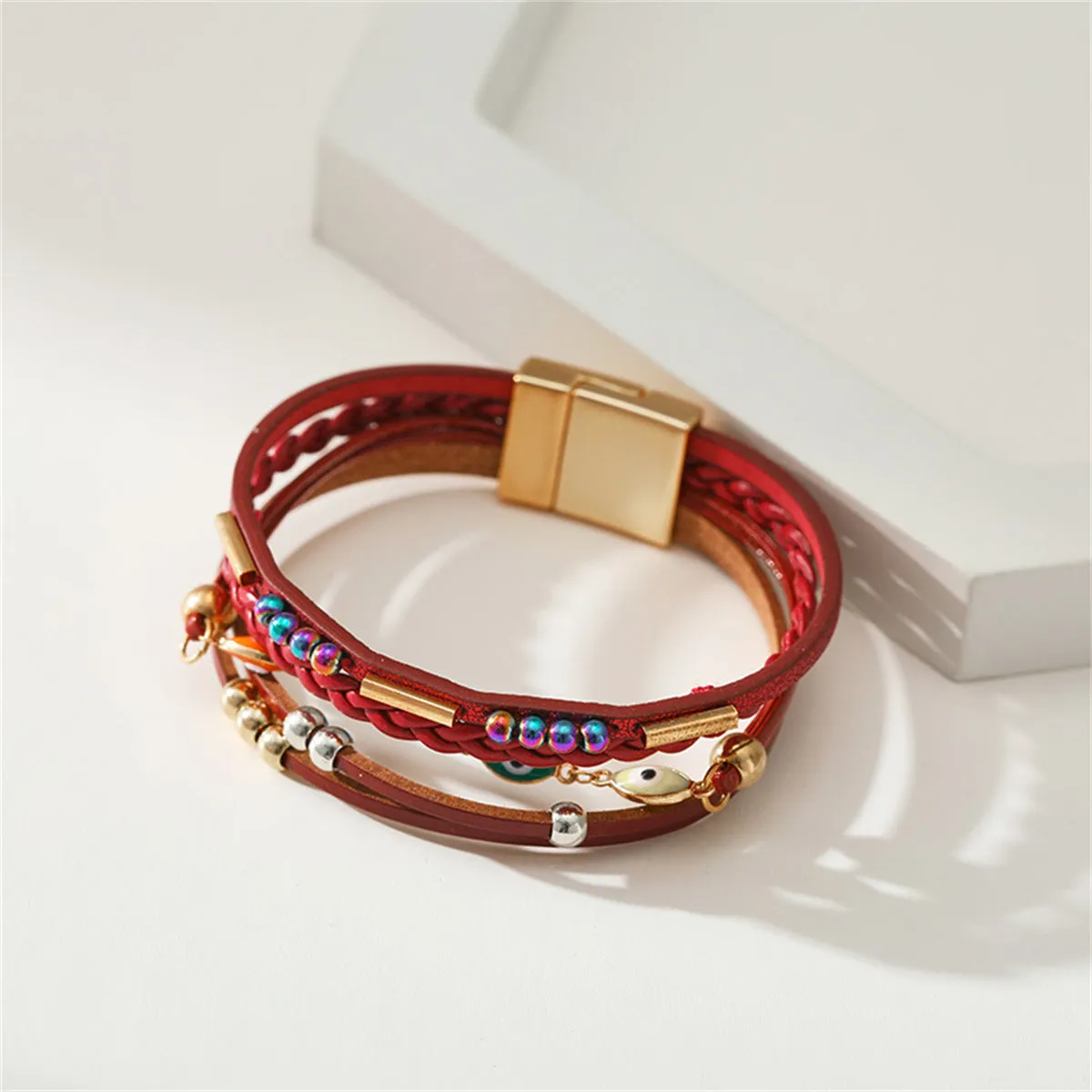 Red Polystyrene & Enamel 18K Gold-Plated Evil Eye Multistrand Bracelet