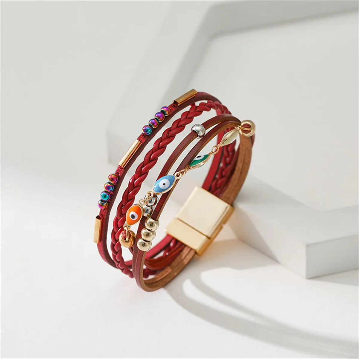 Red Polystyrene & Enamel 18K Gold-Plated Evil Eye Multistrand Bracelet