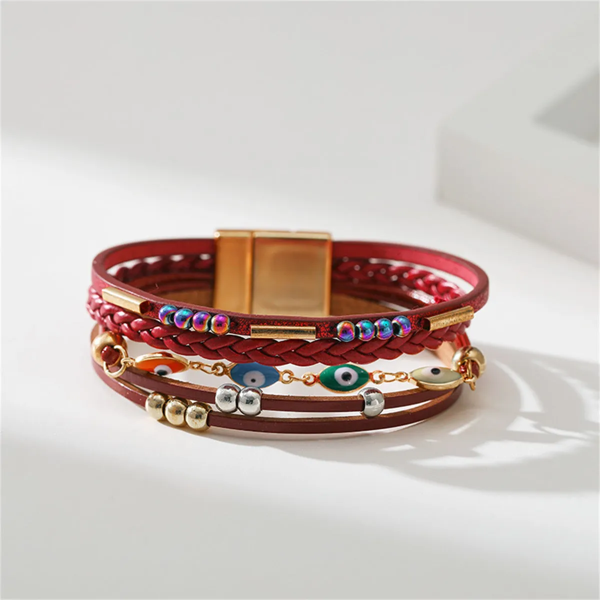 Red Polystyrene & Enamel 18K Gold-Plated Evil Eye Multistrand Bracelet