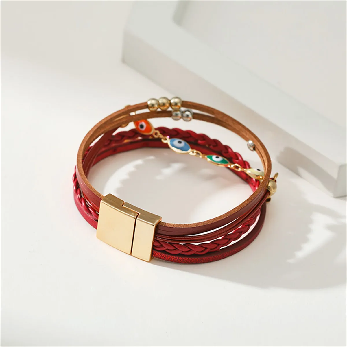 Red Polystyrene & Enamel 18K Gold-Plated Evil Eye Multistrand Bracelet