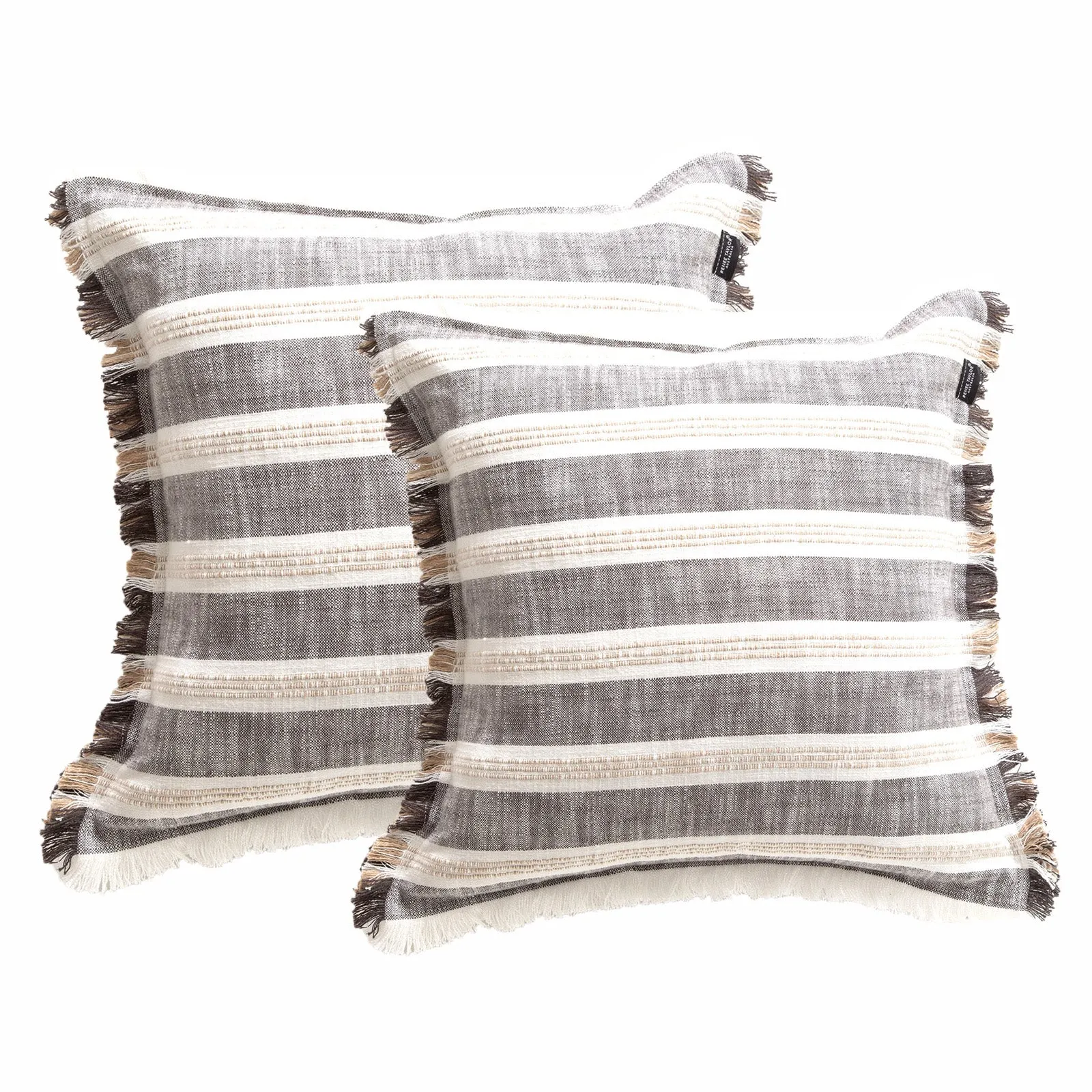 Renee Taylor Capri Stripe Stone washed Yarn-dyed Cushion Twin Pack 50 x 50 Cms Feather Filled Onyx