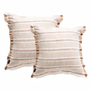 Renee Taylor Capri Stripe Stone washed Yarn-dyed Cushion Twin Pack 50 x 50 Cms Polyester Filled Natural
