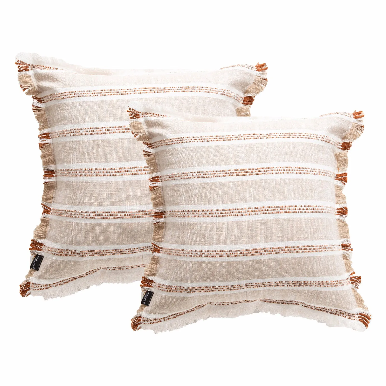Renee Taylor Capri Stripe Stone washed Yarn-dyed Cushion Twin Pack 50 x 50 Cms Polyester Filled Natural