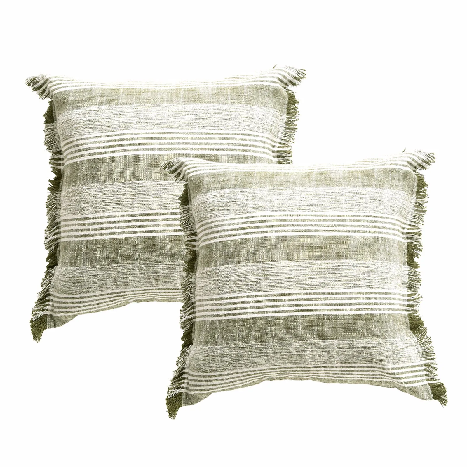 Renee Taylor Kent Stripe Stone washed Yarn-dyed Cushion Twin Pack 50 x 50 Cms Feather Filled Eucalyptus