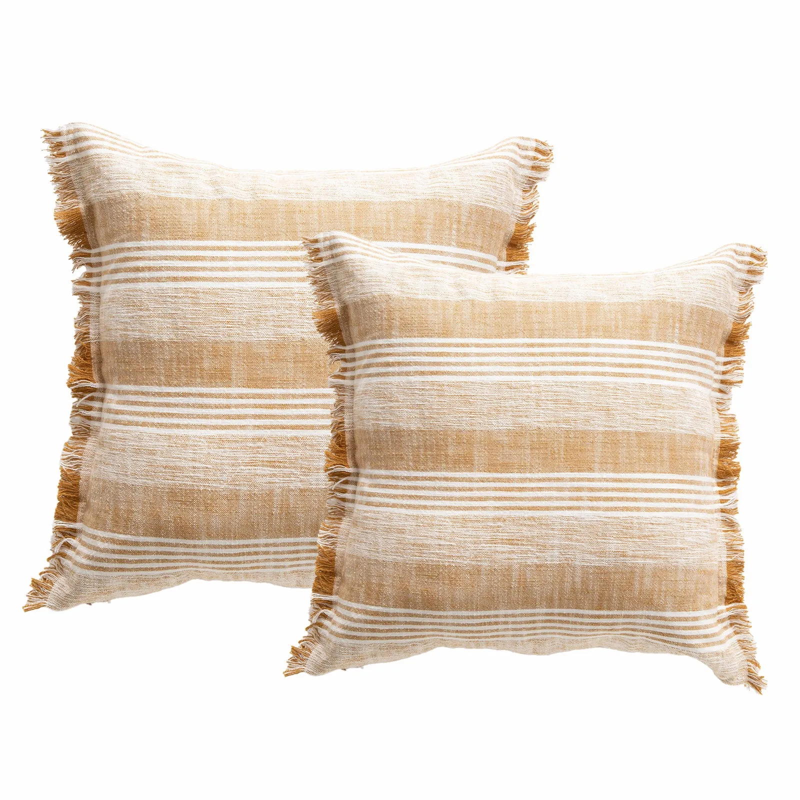Renee Taylor Kent Stripe Stone washed Yarn-dyed Cushion Twin Pack 50 x 50 Cms Feather Filled Gold