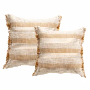 Renee Taylor Kent Stripe Stone washed Yarn-dyed Cushion Twin Pack 50 x 50 Cms Feather Filled Gold