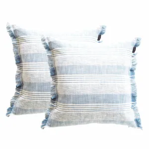 Renee Taylor Kent Stripe Stone washed Yarn-dyed Cushion Twin Pack 50 x 50 Cms Polyester Filled Ocean