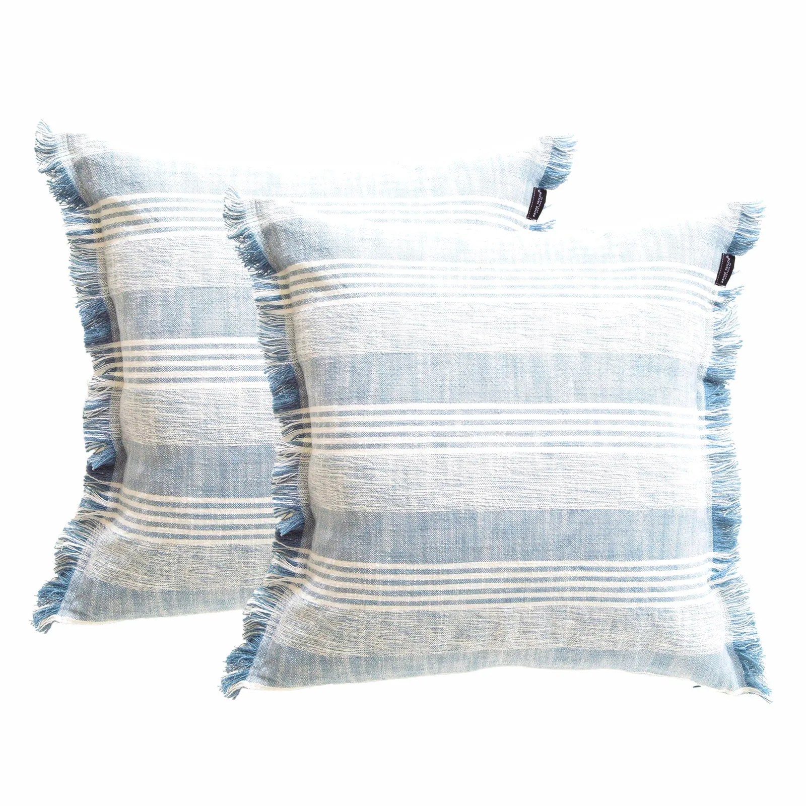 Renee Taylor Kent Stripe Stone washed Yarn-dyed Cushion Twin Pack 50 x 50 Cms Polyester Filled Ocean