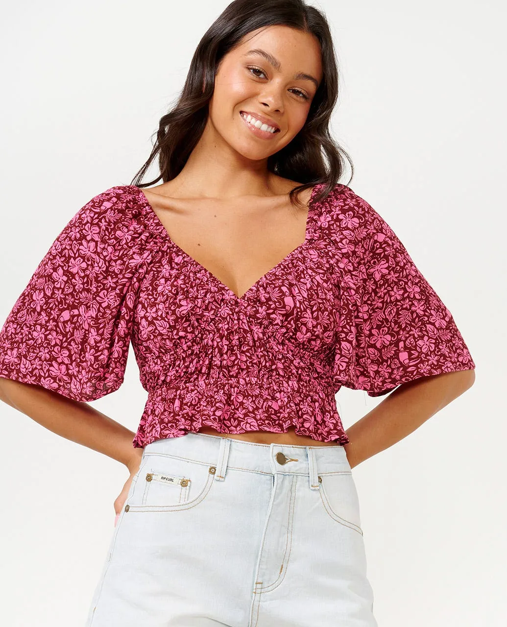 RIP CURL BEACH PARTY S/S TOP - HOT PINK