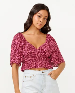 RIP CURL BEACH PARTY S/S TOP - HOT PINK