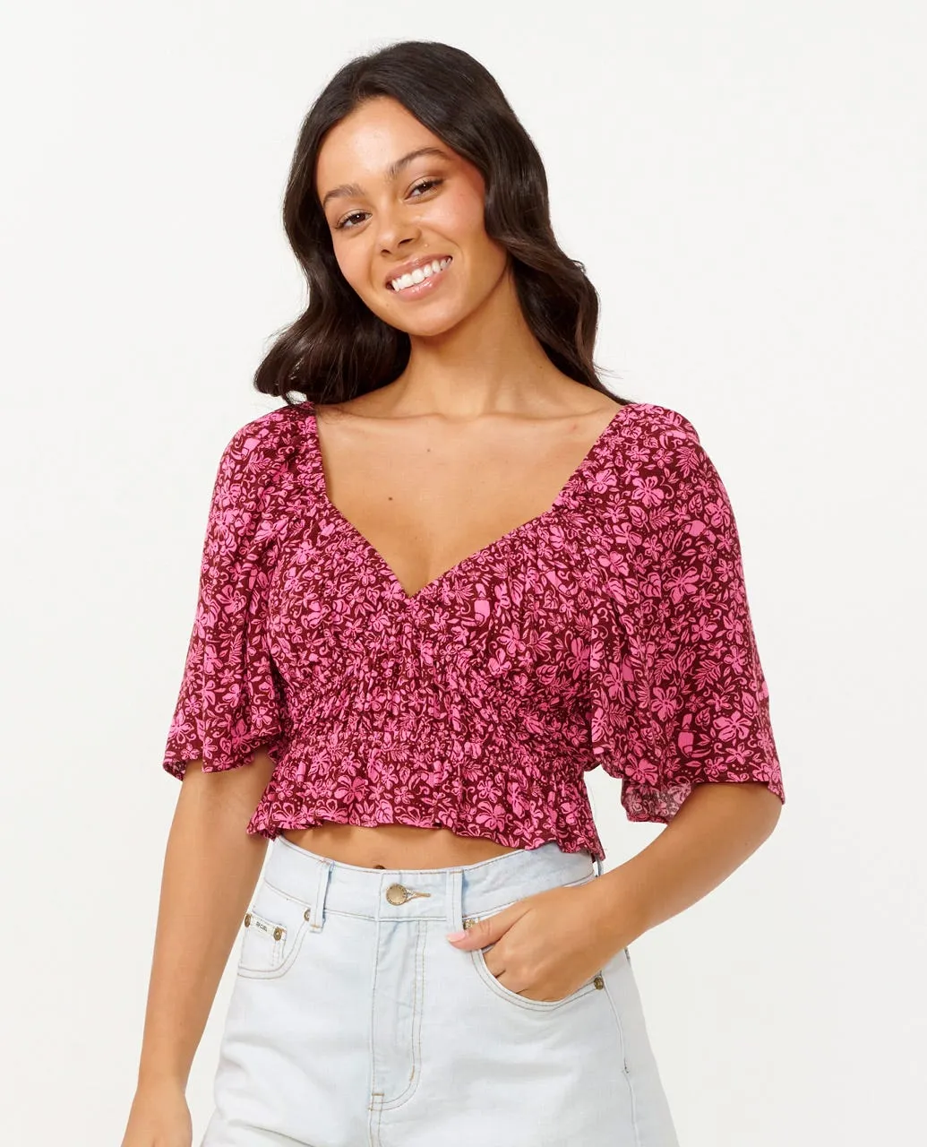 RIP CURL BEACH PARTY S/S TOP - HOT PINK