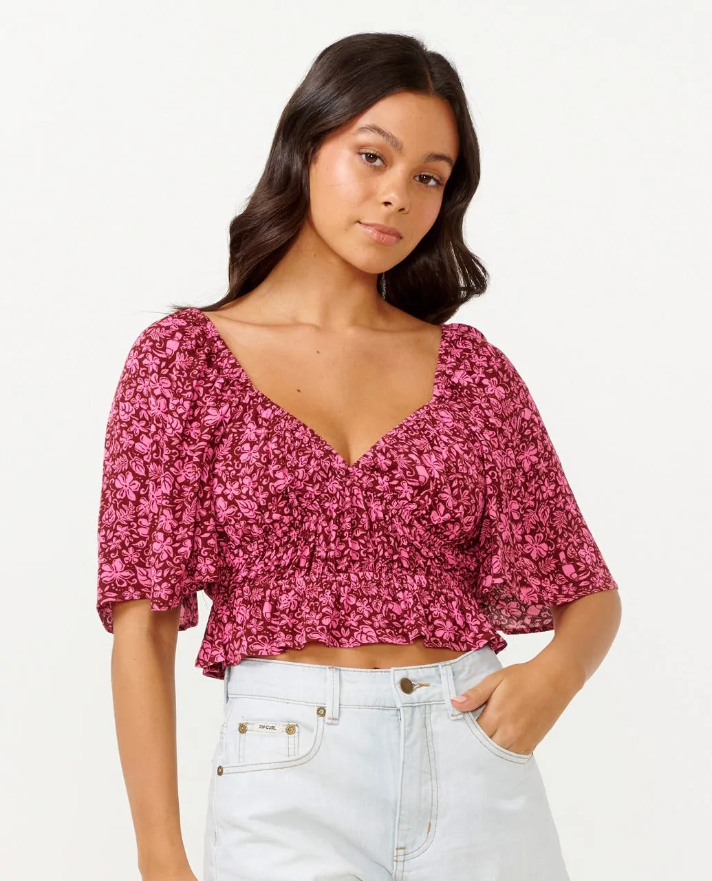 RIP CURL BEACH PARTY S/S TOP - HOT PINK
