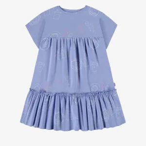 Robe bleue lavande à motifs en coton extensible, enfant || Lavender blue patterned dress in stretch cotton, child