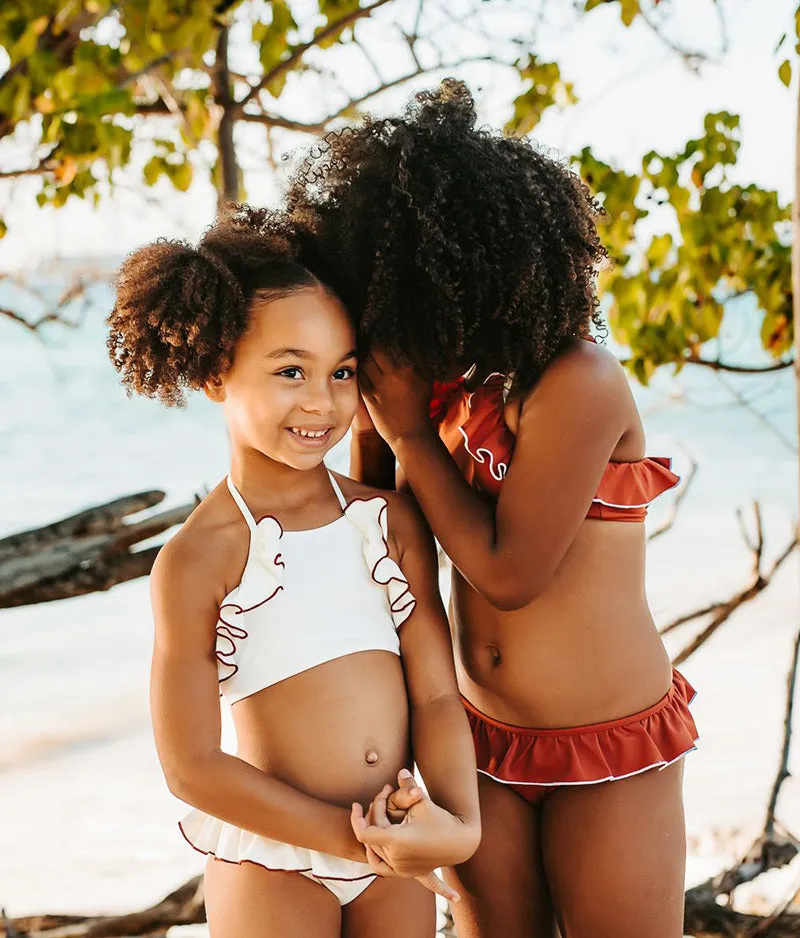Ruffle Bikini in Terracotta and Ivory
